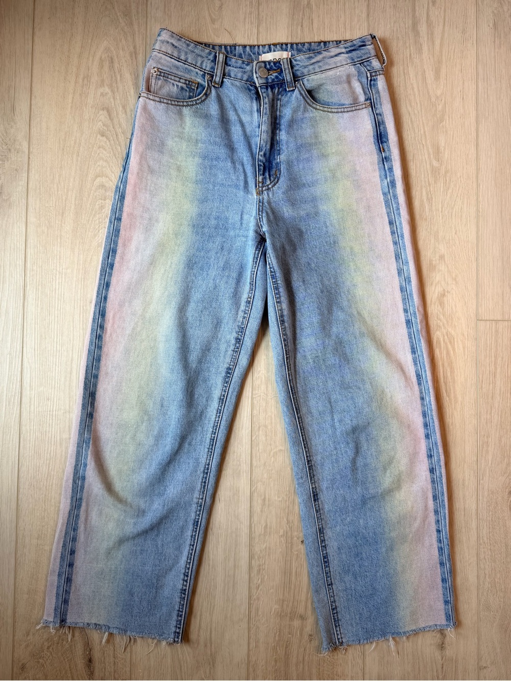 UO BDG Light Wash Rainbow-Panel High Rise Baggy Jeans